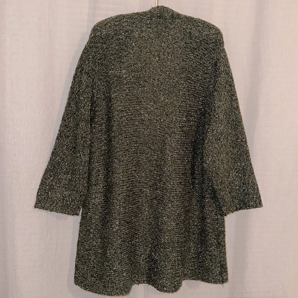 Charter Club 3X Horizontal Knit Wool Blend Winter Green Open Front Cardigan